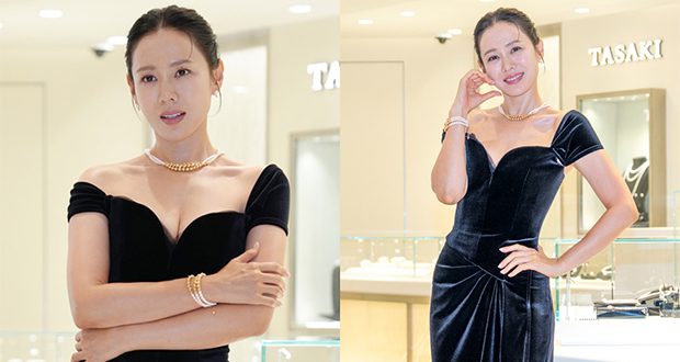 【フォト】ソン・イェジン「TASAKI」フォトコール登場…大胆シルエットの黒ドレス姿