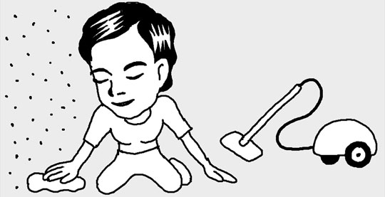 細かいほこりは水拭きで