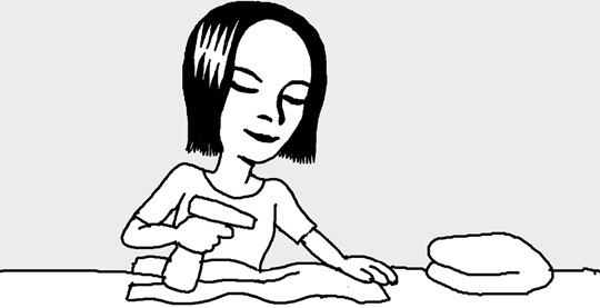 スラックスのひざがテカらないように