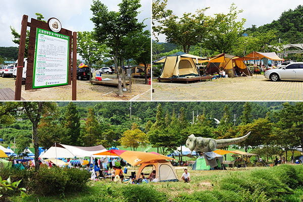 床足岩郡立公園のキャンプ場（写真下）と堂項浦観光地のオートキャンプ場（写真上）の様子。