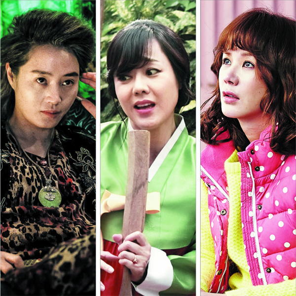 ▲最近の韓国映画は40代女優の活躍が顕著だ。左から『チャイナタウン』のキム・ヘス、『国際市場で逢いましょう』のキム・ユンジン、『ミス・ワイフ』のオム・ジョンファ。