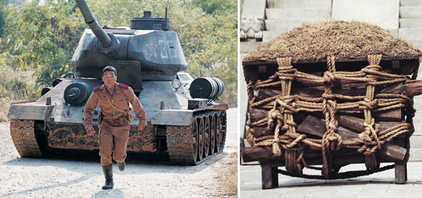 ▲製作費1億5000万ウォンという『西部戦線』の戦車（写真左）。松の木の板で組み立て、墨汁を塗った『思悼』の米びつ（同右）。／写真提供＝ロッテ・エンターテインメント、ショーボックス