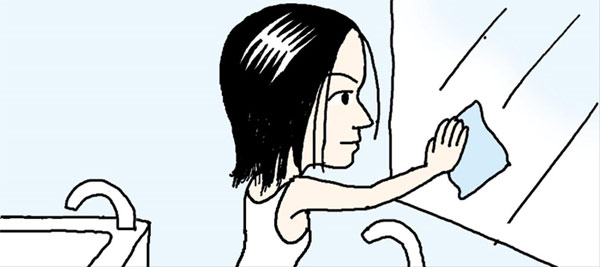 メガネふきでお風呂場の鏡をきれいに