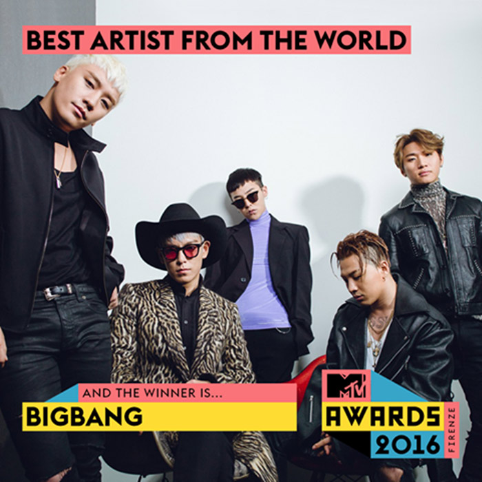 BIGBANG、ベストワールドアーティスト受賞=伊MTVアワード