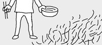 麺のゆで汁で雑草取り