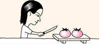 硬いトマトを切る時はパン切りナイフで