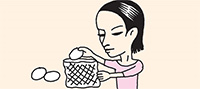 ゆで卵をみじん切りにする時はタマネギのネットで