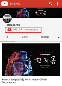 BIGBANG、「ユーチューブ」登録者数1000万人突破