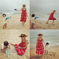 手加減なし! 息子と夢中で水遊びをするキム・ナヨン