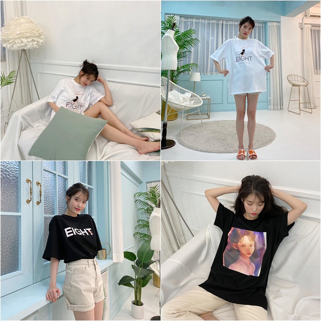 IU、『EIGHT』グッズTシャツ着用ショット公開…「着こなし」あれこれ