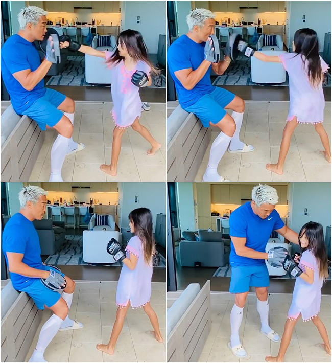 秋山成勲が娘と本格的スパークリング、運動神経のよさにビックリ