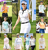 【フォト】第1ラウンドでさわやかな春色の装いを披露する女子ゴルファー