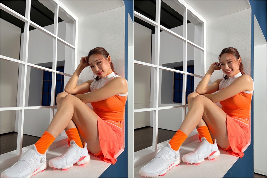 「美しいゴルファー」ユ・ヒョンジュ、さわやかなオレンジのような装いで脚線美アピール