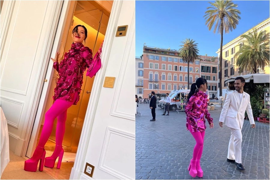 MAMAMOOファサ、イタリアの人々を驚かせる破格のファッション…ピンク色のレディー