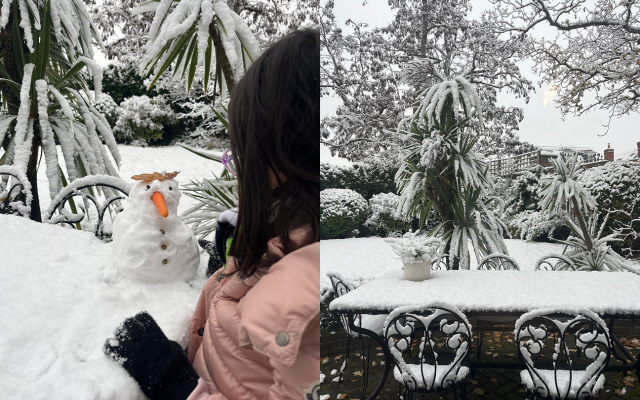 「朴智星の妻」キム・ミンジ元アナ　英ロンドンで雪初めて見た子どもたちの後ろ姿公開