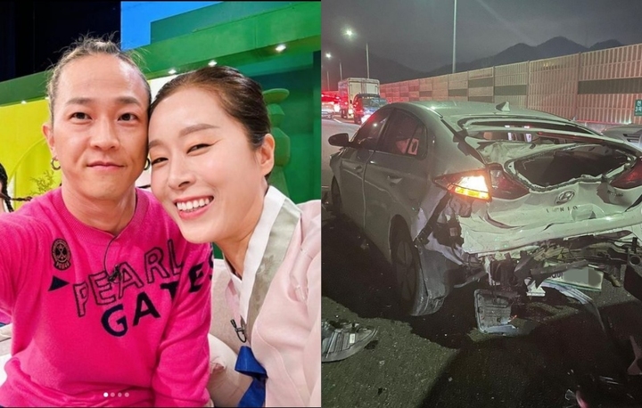 「エアバッグが裂けるほど…」　ポッピン・ヒョンジュンの妻パク・エリ、三重衝突の交通事故