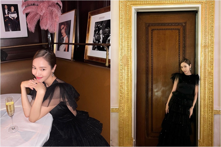 ジェシカ、海外で異なる魅力の黒ドレス姿を披露