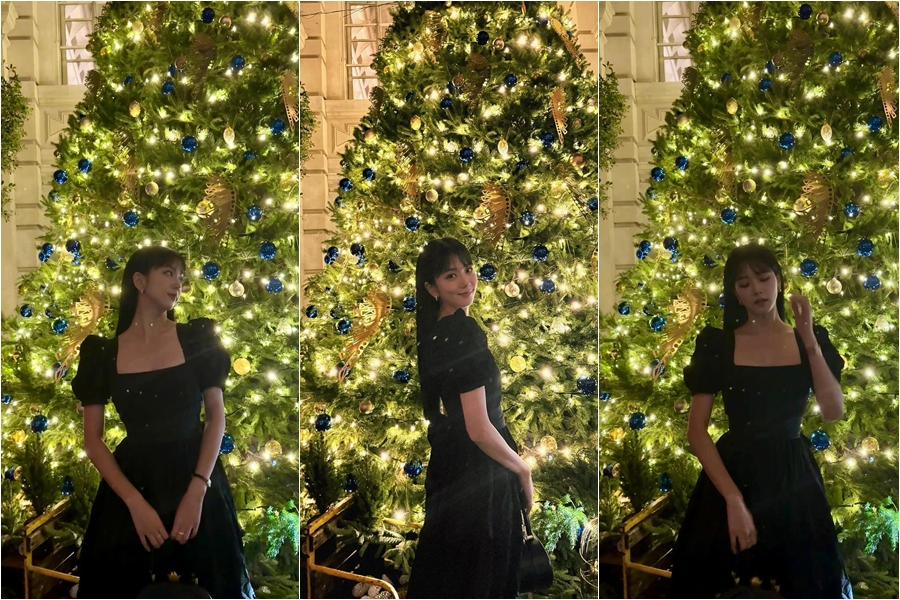 BLACKPINKジス、英国を魅了する黒ドレスのお姫様スタイル　「クリスマスツリーと」