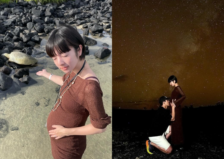 シム・ヒョンタク　満天の星の下　妊婦サヤさんのおなかにキス「幸せな時間」