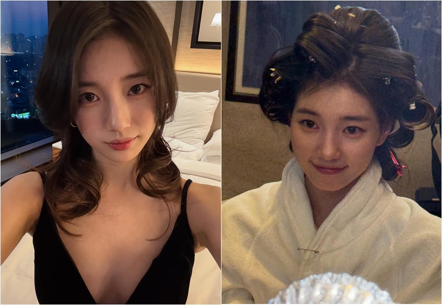 スジ、胸元が深く切れ込んだドレスで美しい姿アピール…髪を巻くキュートな姿も