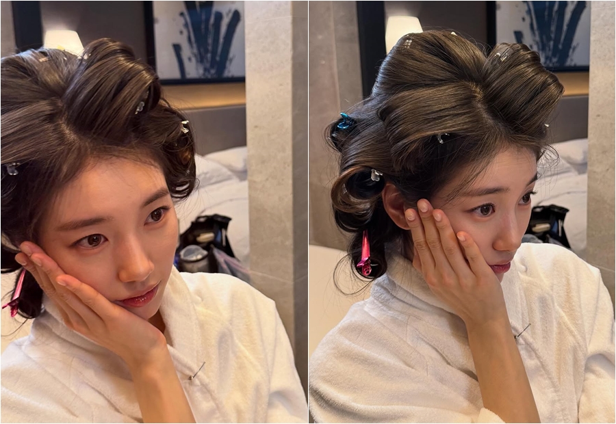 スジ、胸元が深く切れ込んだドレスで美しい姿アピール…髪を巻くキュートな姿も