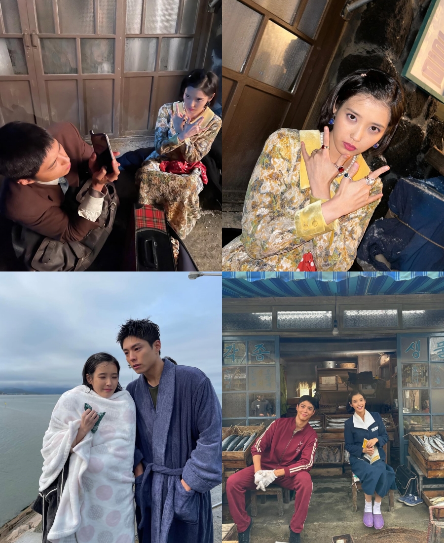 IU＆パク・ボゴム、カメラの外でも茶目っ気あふれる二人…ドラマ撮影中のオフショット公開