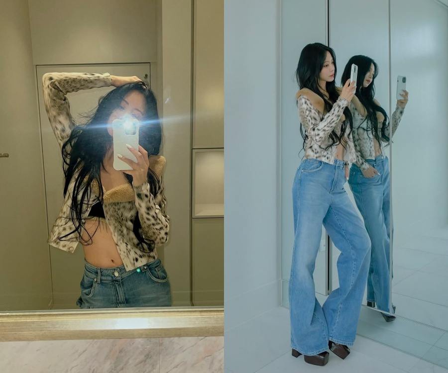 カーディガン＆ジーンズ姿のハン・イェスル、みぞおちのタトゥーを披露