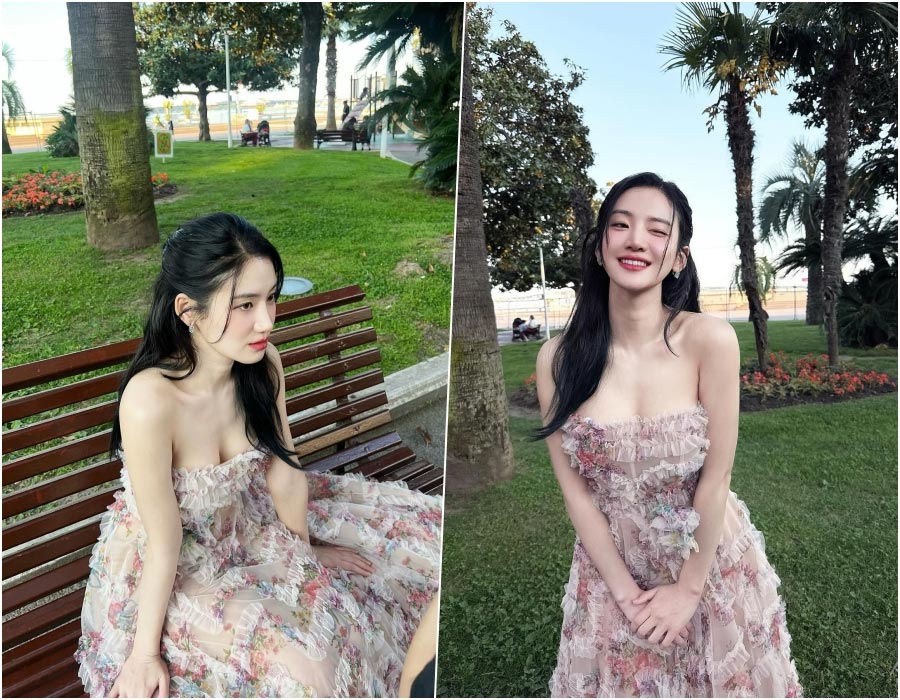 パク・ジュヒョン、花のようなドレスで肩あらわ…仏カンヌで「清純グラマラス」なビジュアル