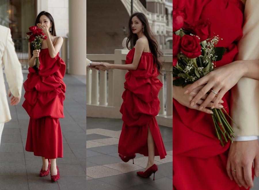 ヒョミン、ドレス姿も別格…バラの花をまとったような強烈なスタイル