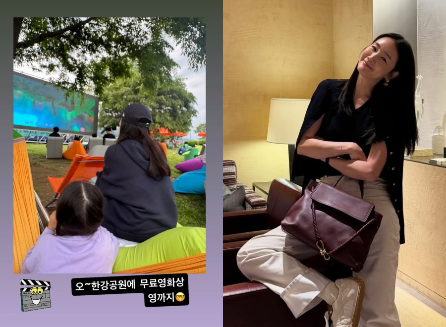 49歳チェ・ジウ、娘と漢江で映画鑑賞…かわいい後ろ姿