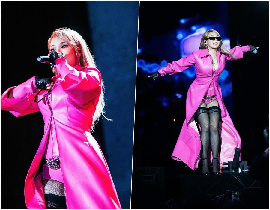 CL、ピンクのロングレザージャケット姿で米フェスに登場…見る人を圧倒する強烈オーラ