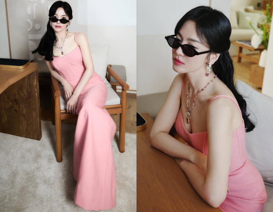 ソン・ヘギョ、ピンクのコルセットドレスにサングラス…圧倒的な美しさ誇る