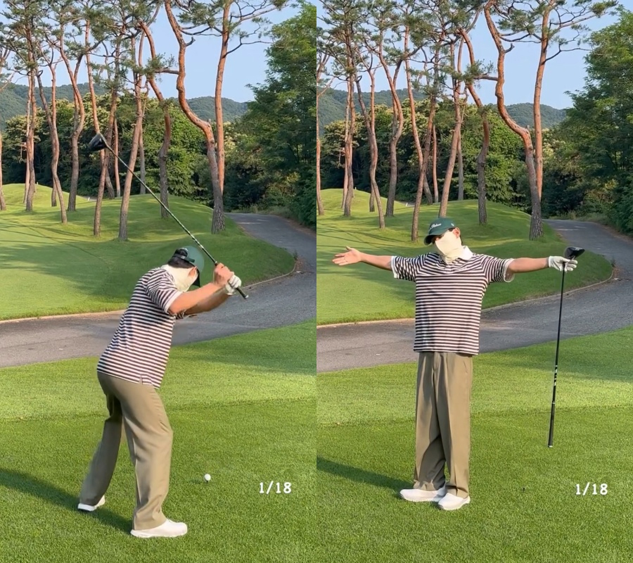 除隊した防弾少年団V、暑い中ゴルフ三昧…顔を隠していてもイケメンオーラぷんぷん