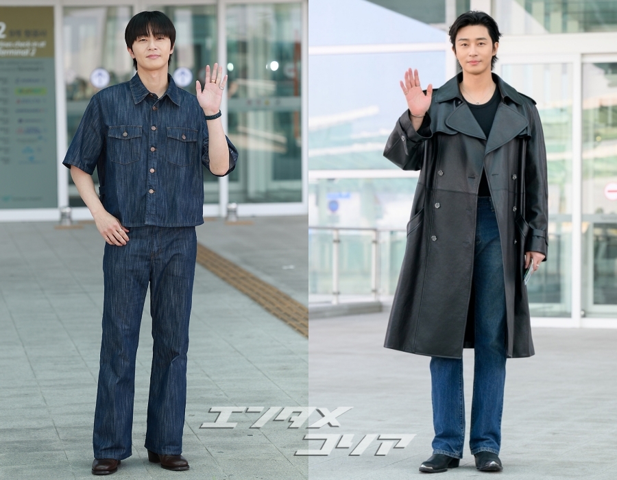 パク・ソジュン、レトロな雰囲気のフライトコーデ…デニム・オン・デニムVSレザーコート