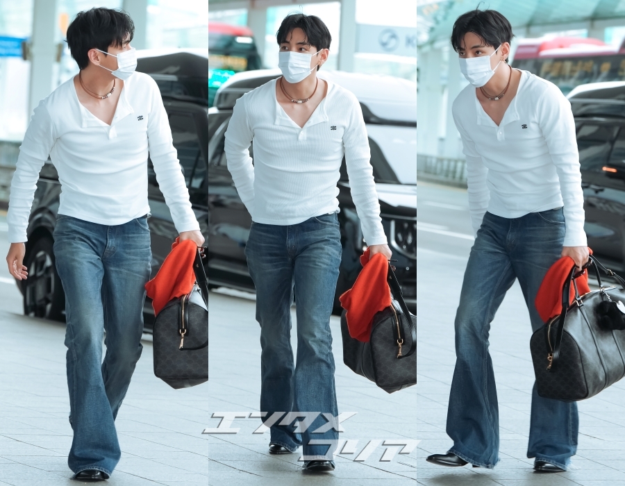 防弾少年団V、空港をランウエイに…男らしさあふれるフライトコーデ