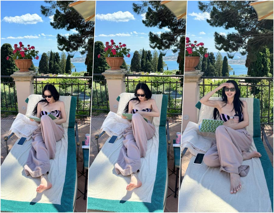 ハン・イェスル　10歳年下の夫と海外旅行中…サンベッドでリラックス