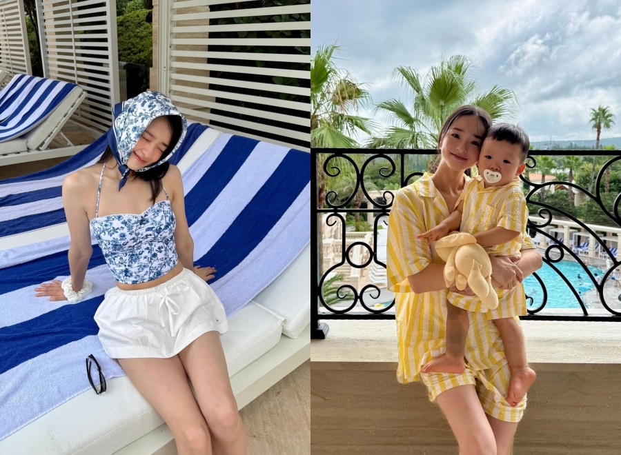 清純な水着姿の孫延在、息子とホテルのプールで楽しいひととき　「また来よう」