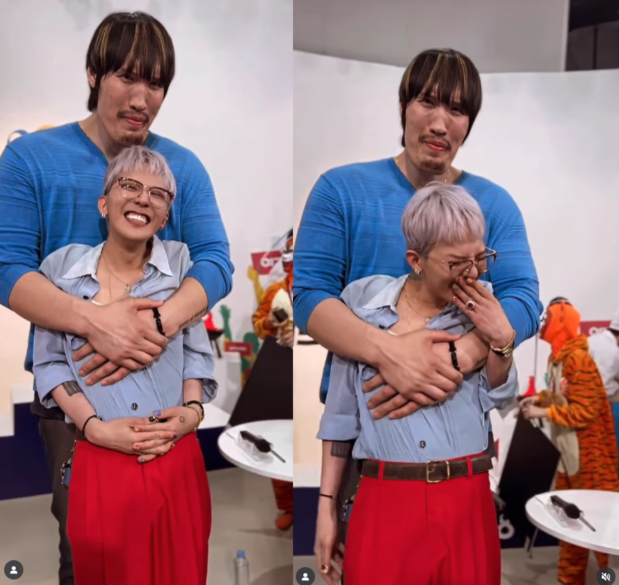 G-DRAGON、身長218センチのチェ・ホンマンの腕の中にすっぽり…バックハグされ笑顔