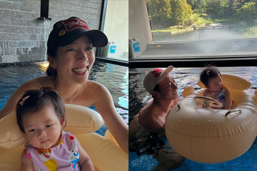 イ・ギュヒョク＆ソン・ダムビ、生後4カ月の娘とプールで幸せなひととき　「ママもパパも楽しい」