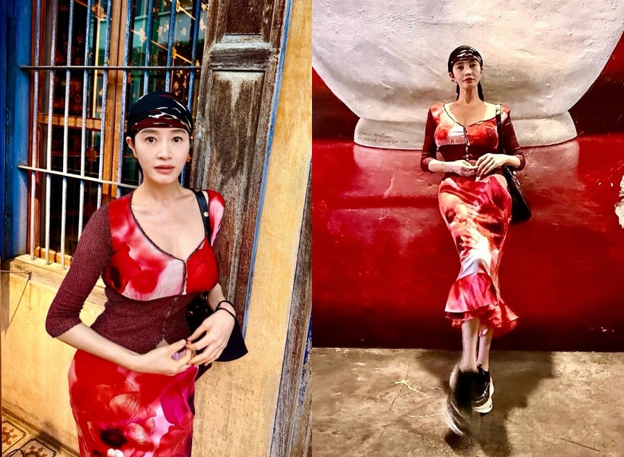 54歳キム・ヘス、異国的な雰囲気の赤コーデで美ボディアピール