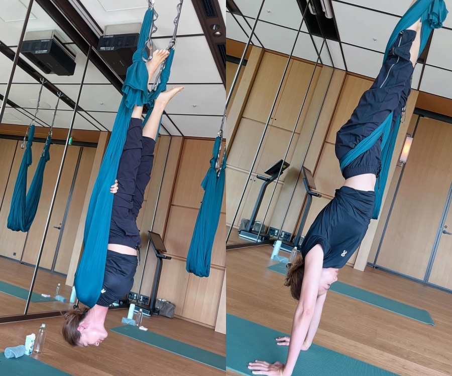 SHIHO、空中であぐらのポーズで瞑想…エアリアルヨガの動作を披露