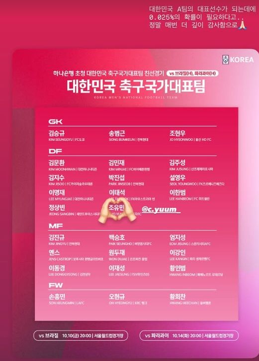 「0.025％の確率」　元T-ARAソヨン、夫チョ・ユミンのサッカー韓国代表入りに感激