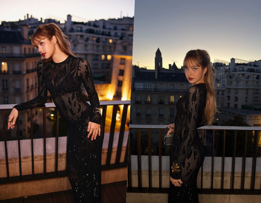 BLACKPINKリサ、透け感のある黒いドレス姿でチョン・ホヨンと2ショット