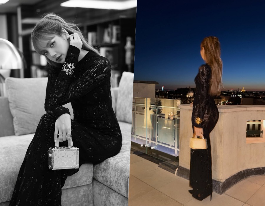 BLACKPINKリサ、透け感のある黒いドレス姿でチョン・ホヨンと2ショット