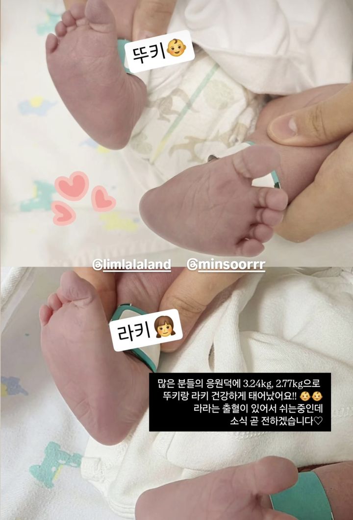 ソン・ミンス＆イム・ララ夫妻に双子誕生　「元気に生まれた」