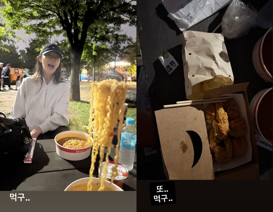 50歳チェ・ジウ、走った後には食欲アップ…漢江でラーメン＆チキンに舌鼓