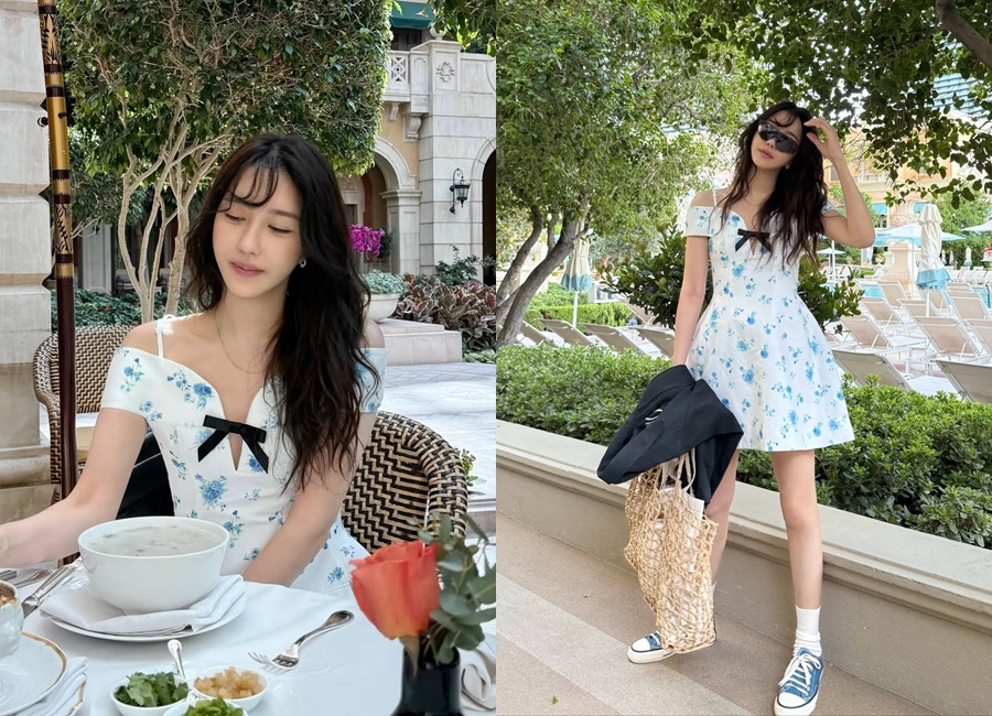 47歳イ・ジア、年齢を感じさせない美しさ…花柄ワンピ＆スニーカー姿がラブリー