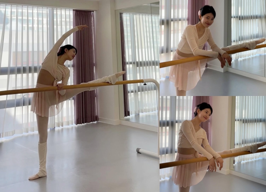 スジのひときわ美しいレオタード姿…180度開脚ストレッチも余裕