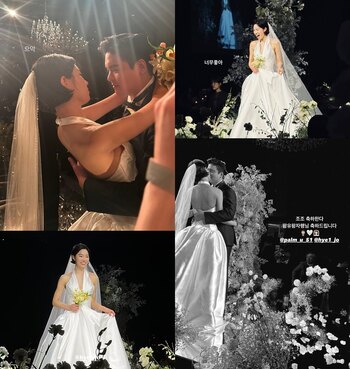 【フォト】7年間の交際経て結婚したイ・ジャンウ&チョ・ヘウォン 俳優仲間&友人らが結婚式写真シェア