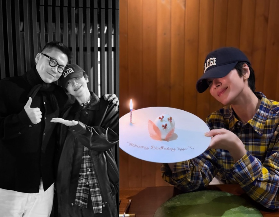 ソン・ヘギョ、新婚モク・ジョンウクとバースデーパーティー…仲良く肩を寄せ合いほのぼの